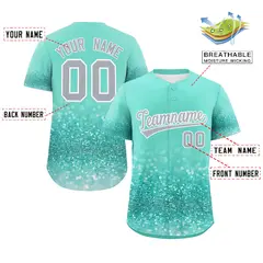 Aqua Gray Gradient Sparkle-Effect Fashion Baseball Jersey 2