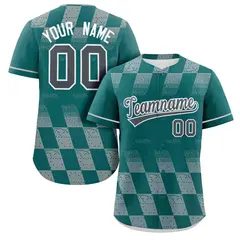 Aqua Gray Grid Speckles Color Block Baseball Jersey