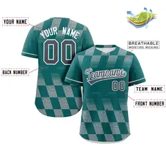 Aqua Gray Grid Speckles Color Block Baseball Jersey 2