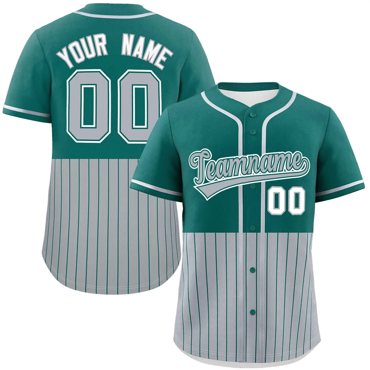 Aqua Gray Half Stripe Authentic Baseball Jersey