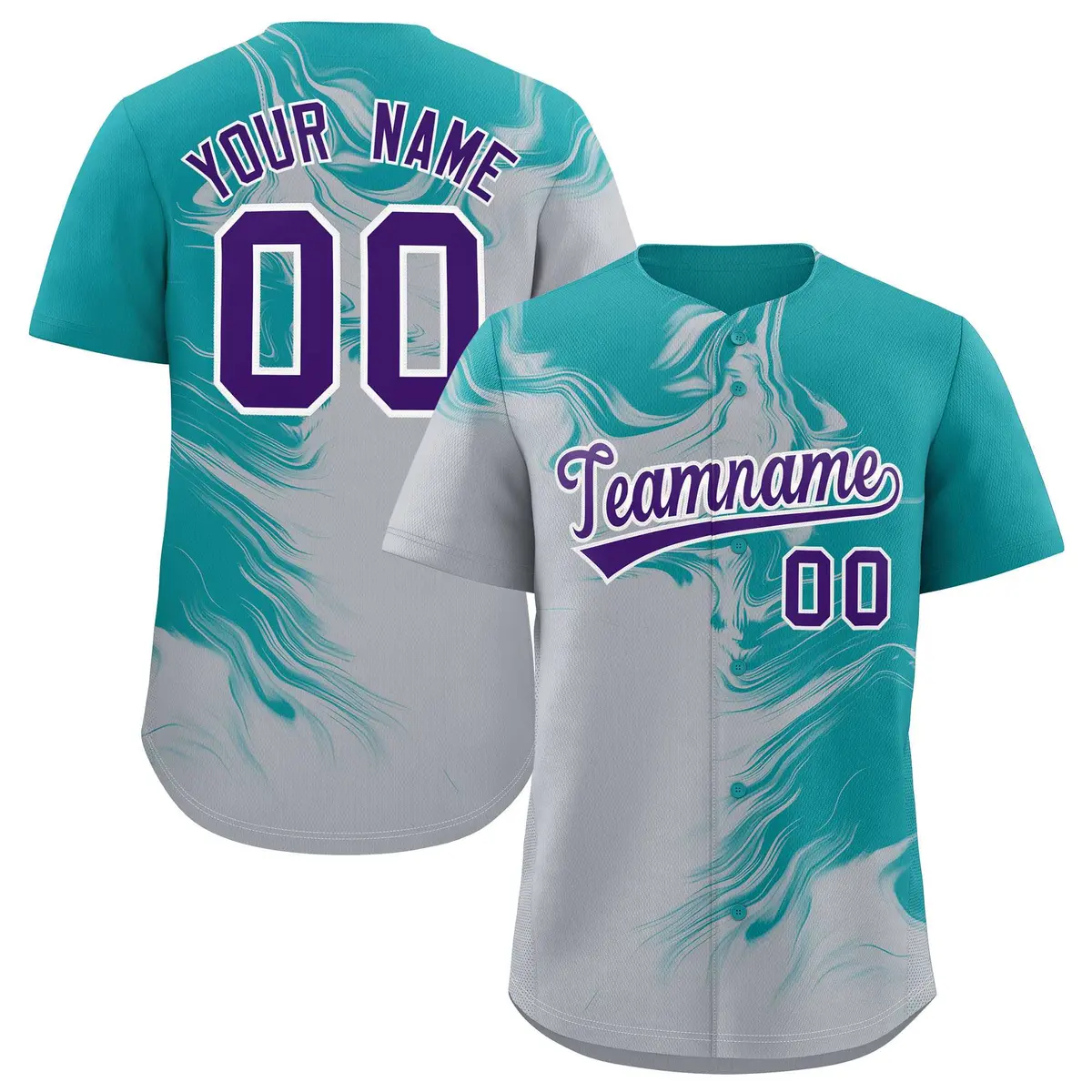 Aqua Gray Ink Pattern Authentic Baseball Jersey