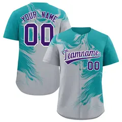 Aqua Gray Ink Pattern Authentic Baseball Jersey 1