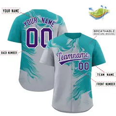 Aqua Gray Ink Pattern Authentic Baseball Jersey 2