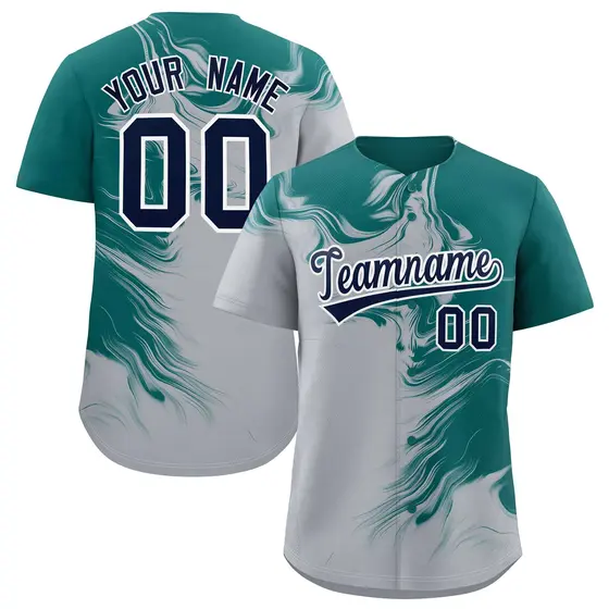 Aqua Gray Ink Pattern Authentic Baseball Jersey