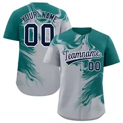 Aqua Gray Ink Pattern Authentic Baseball Jersey 1