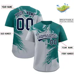 Aqua Gray Ink Pattern Authentic Baseball Jersey 2