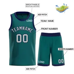 Aqua Gray-Navy Bull Classic Sets Curved Basketball Jersey 3