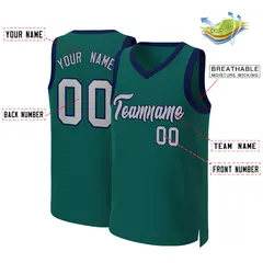 Aqua Gray-Navy Classic Basketball Jersey 2