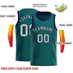 Aqua Gray-Navy Classic Casual Basketball Jersey 2