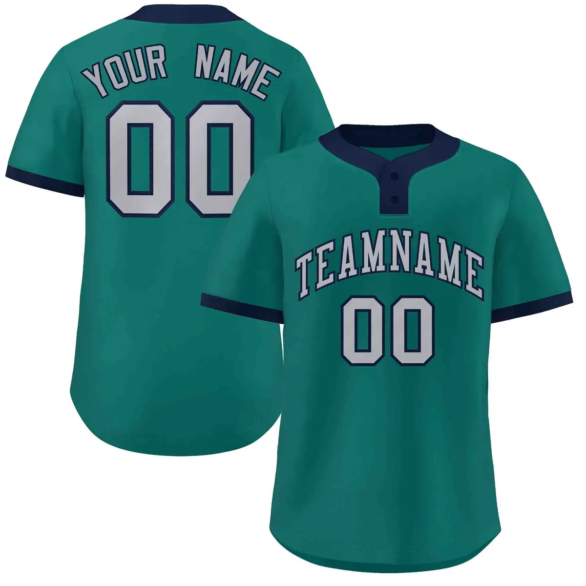 Aqua Gray-Navy Classic Two-Button Softball Jersey