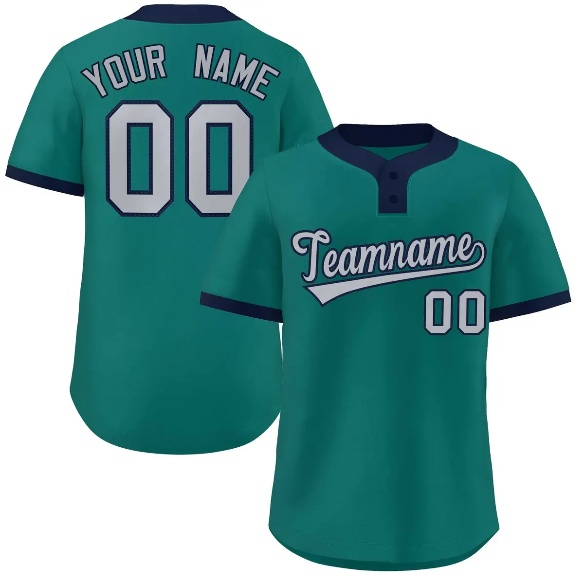 Aqua Gray-Navy Classic Two-Button Softball Jersey