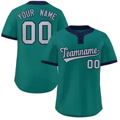 Aqua Gray-Navy Classic Two-Button Softball Jersey 1