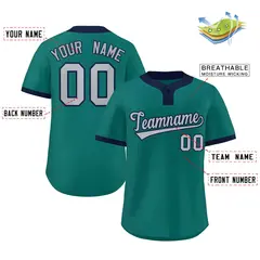 Aqua Gray-Navy Classic Two-Button Softball Jersey 2