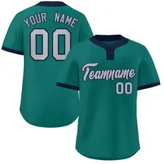Aqua Gray-Navy Classic Two-Button Softball Jersey 1