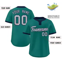Aqua Gray-Navy Classic Two-Button Softball Jersey 2