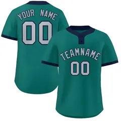 Aqua Gray-Navy Classic Two-Button Softball Jersey 1