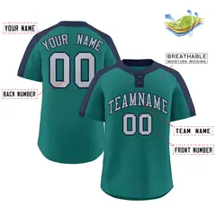Aqua Gray-Navy Classic Two-Button Softball Jersey 2