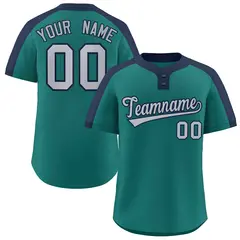 Aqua Gray-Navy Classic Two-Button Softball Jersey 1