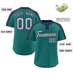 Aqua Gray-Navy Classic Two-Button Softball Jersey 2