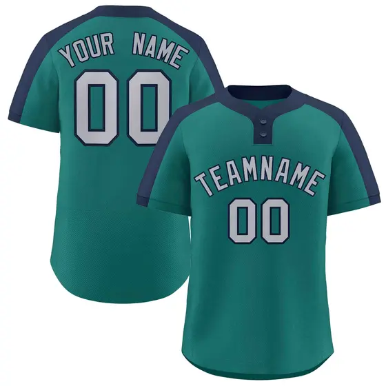 Aqua Gray-Navy Classic Two-Button Softball Jersey