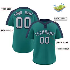 Aqua Gray-Navy Classic Two-Button Softball Jersey 2