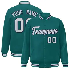 Aqua Gray-Navy Classic Varsity Full-Snap Letterman Jacket