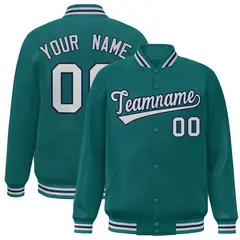 Aqua Gray-Navy Classic Varsity Full-Snap Letterman Jacket