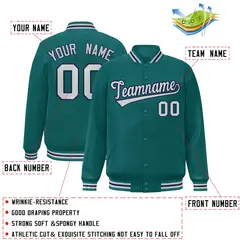 Aqua Gray-Navy Classic Varsity Full-Snap Letterman Jacket 2