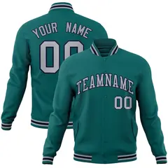 Aqua Gray-Navy Classic Varsity Full-Snap Letterman Jacket