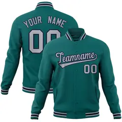 Aqua Gray-Navy Classic Varsity Full-Snap Letterman Jacket