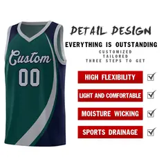 Aqua Gray-Navy Color Block Basketball Jersey 4