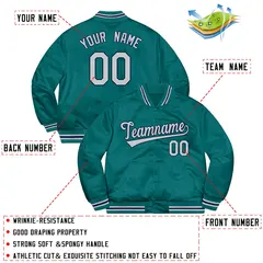 Aqua Gray-Navy Soldier Style Varsity Full-Snap Letterman Jacket 2