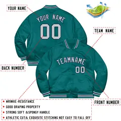 Aqua Gray-Navy Soldier Style Varsity Full-Snap Letterman Jacket 2