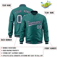 Aqua Gray-Navy Varsity Full-Zip Letterman Bomber Jacket 2