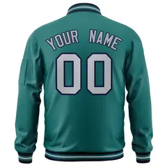 Aqua Gray-Navy Varsity Full-Zip Letterman Bomber Jacket 4