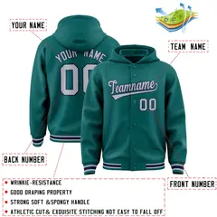 Aqua Gray-Navy Varsity Letterman Classic Hoodie Jacket 4