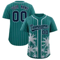 Aqua Gray Pinstripe Coconut Tree Baseball Jersey 1
