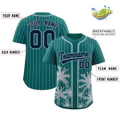 Aqua Gray Pinstripe Coconut Tree Baseball Jersey 2