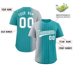Aqua Gray Pinstripe Gradient Baseball Jersey 2