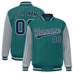 Aqua Gray Pinstripe Raglan Varsity Letterman Baseball Jacket 1