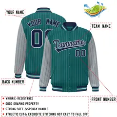 Aqua Gray Pinstripe Raglan Varsity Letterman Baseball Jacket 2