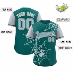 Aqua Gray Spider Web Raglan Sleeves Baseball Jersey 2