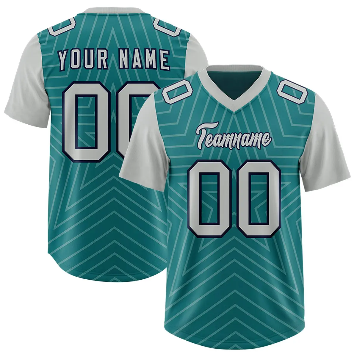 Aqua Gray Star Pattern Raglan Sleeves Football Jersey