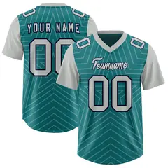 Aqua Gray Star Pattern Raglan Sleeves Football Jersey 1