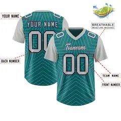 Aqua Gray Star Pattern Raglan Sleeves Football Jersey 2
