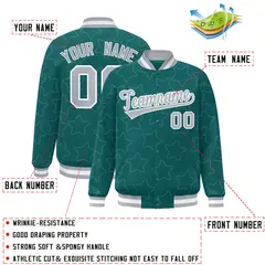 Aqua Gray Star Pattern Varsity Full-Snap Letterman Baseball Jacket 2
