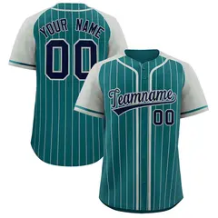 Aqua Gray Stripe Raglan Sleeves Fashion Baseball Jersey 1