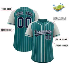 Aqua Gray Stripe Raglan Sleeves Fashion Baseball Jersey 2