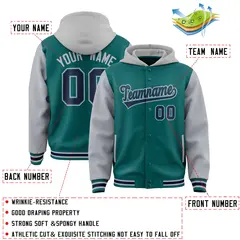 Aqua Gray Two Tone Full-Snap Raglan Sleeves Varsity Letterman Jacket Hoodie 4