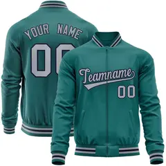 Aqua Gray Varsity Full-Zip Letterman Baseball Jacket